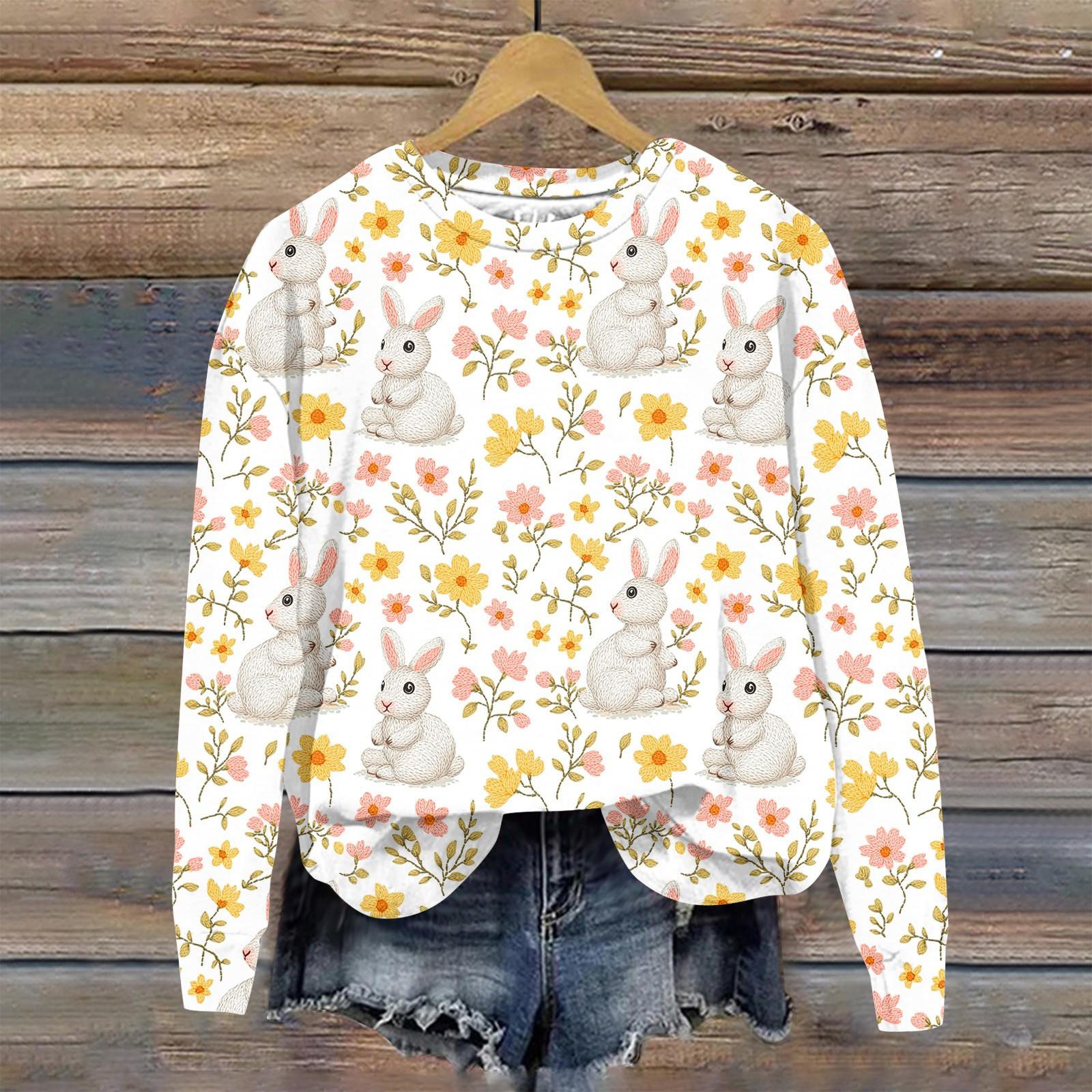 

Жіночий модний світшот з довгим рукавом вільного крою з круглим вирізом та великоднім принтом XL бежевий