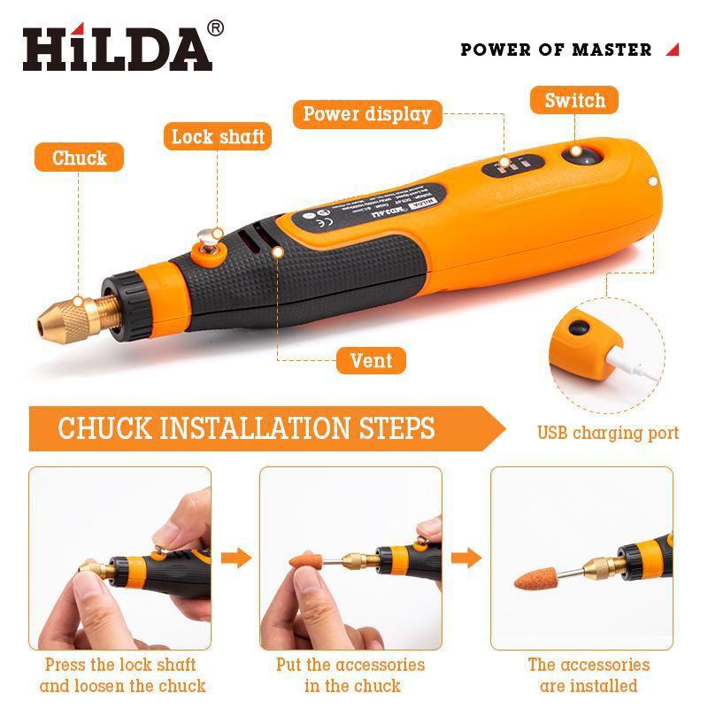 HiLDA 3.6V Electric Grinder & Engraving Pen - Portable USB Lithium Battery for Fine and Egg Carving