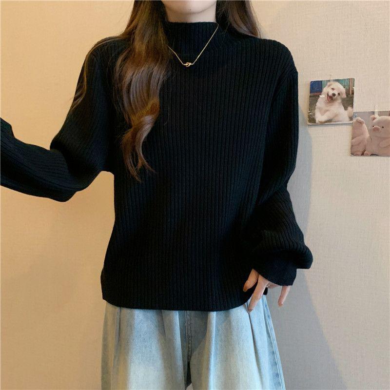 Damen Plus Size Rippstrick Hoher Kragen Langarm Schlankmachendes Warmes Oberteil für Herbst Winter