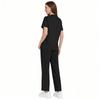 Damen Mode Kurzarm V-Ausschnitt Gemustert Tops Tasche Arbeits Set