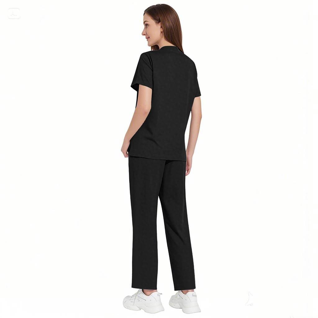 Damen Mode Kurzarm V-Ausschnitt Gemustert Tops Tasche Arbeits Set