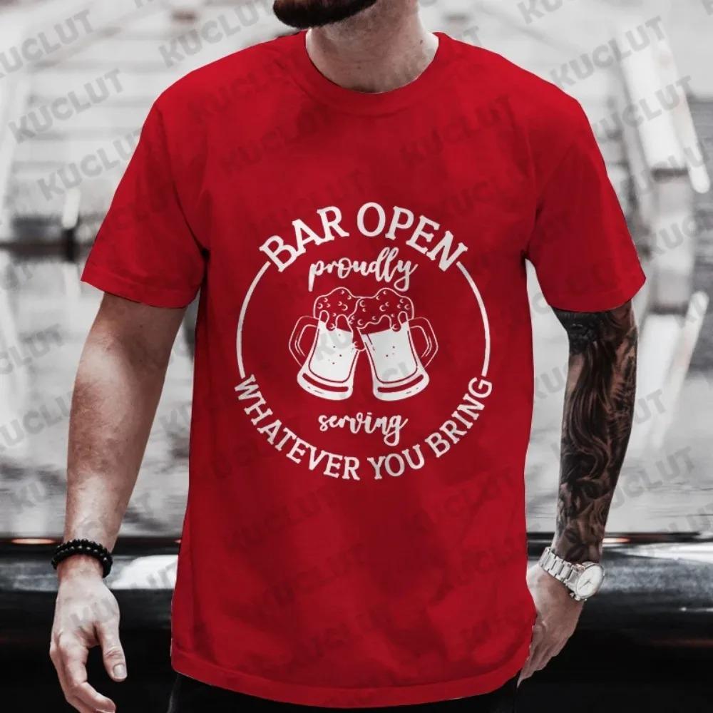 Men's T-shirts Bar Open Funny Graphic Tops Y2k Clothes Male Bachelor Party Drinking Team Matching Streetwear Short Sleeve Tees