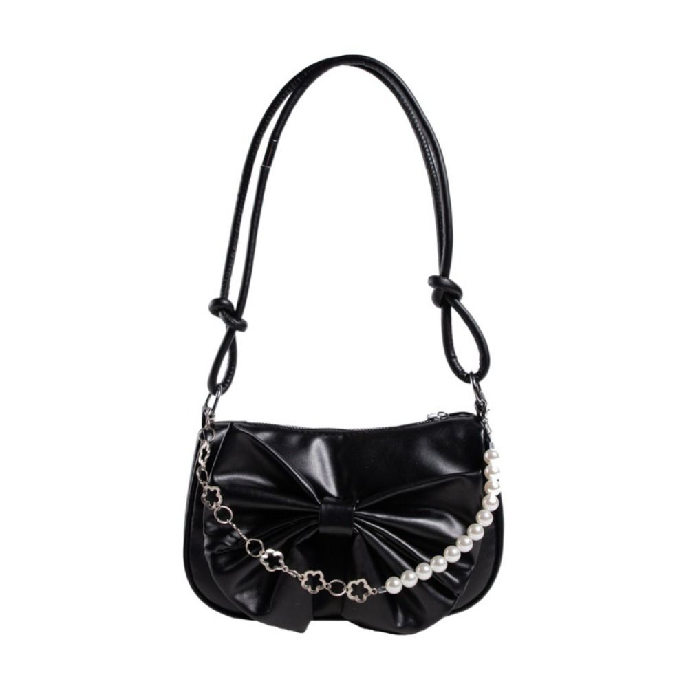 Solid Color Bowknot Shoulder Bucket Bag Korean Style Bow Tote Bag Women Armpit Bag  Office Worker