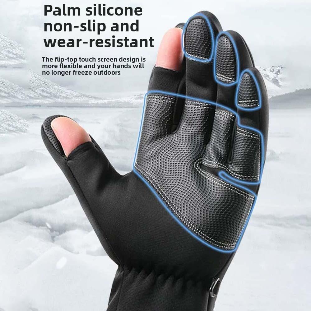 Anti-slip PU Anti-cold Mittens Soft Plush Thickened Gloves Gift Windproof Finger Mittens Skiing