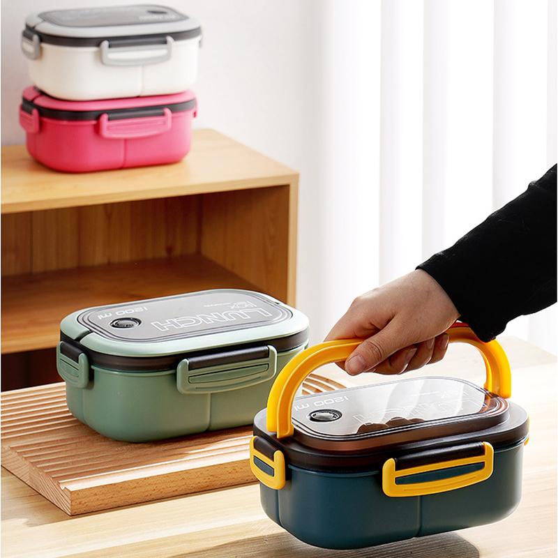 Double-layer Lunch Box Portable Compartment Fruit Food Bowl Microwave Lunch Box with Fork Spoon Picnic Food Storage Container