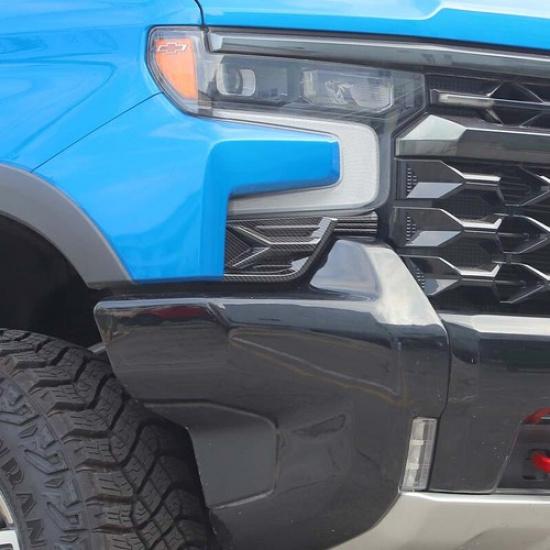 2x Carbon Front Bumper Corner Side Bezel Cover Trim For Chevy Silverado 1500 19+