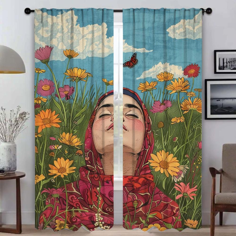 

Шторы для гостиной Шторы Бабочка и дева Плотные шторы 2 шт Тюль для спальни Оттенки Разделение Главная W50xH70cmx2pcs-CL