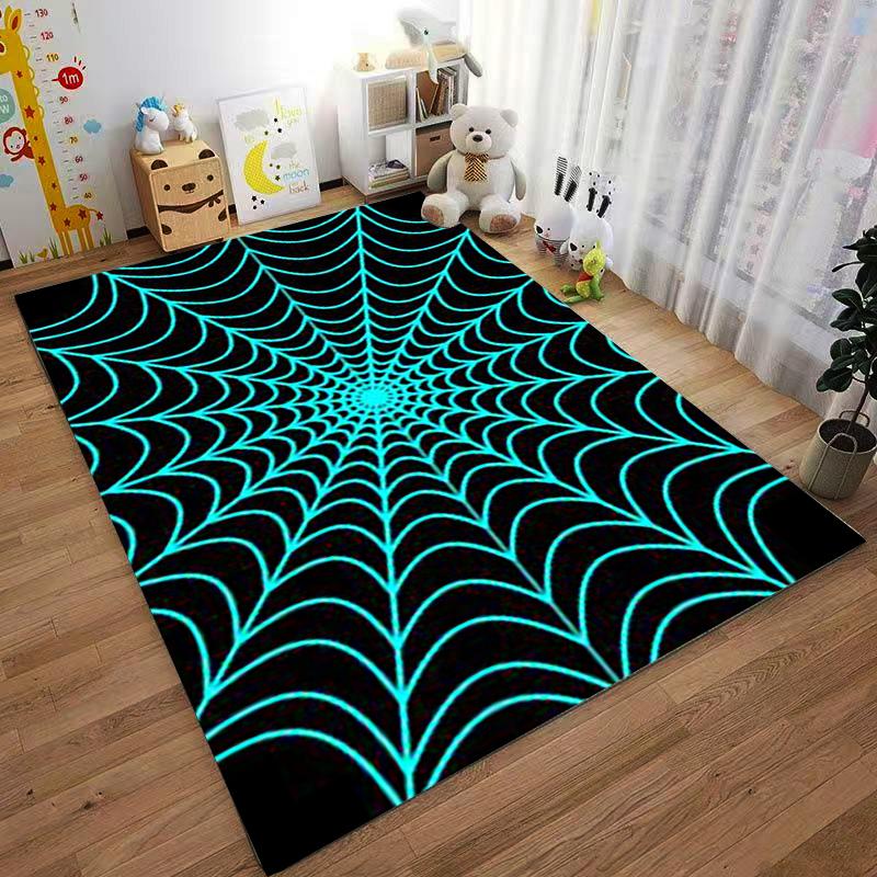Glow-in-Dark Spider Web Pattern Rug, Black and Blue Geometric Style Carpet Suitable for use as an anti-slip for living room bedroom sofas