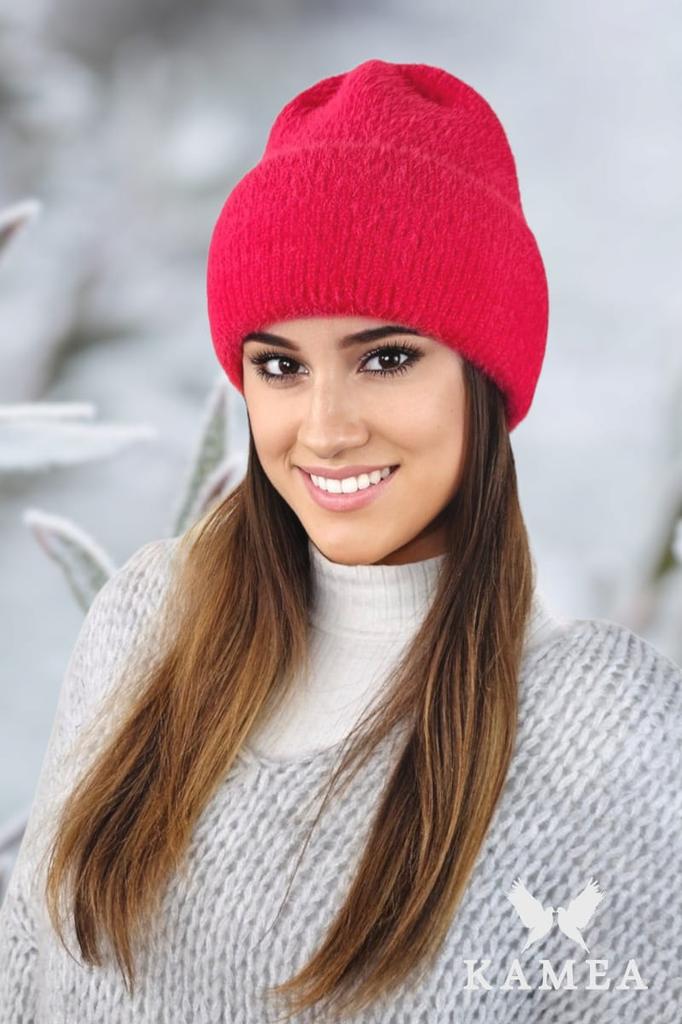 Benita Winter Alpaca Hat with Turn-Up Collar, Red