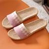 Women Men Block Linen Indoor and Outdoor Home Wooden Floor Tiles Slip Summer Four Seasons Linen Open Toe Straw Straw Slippers