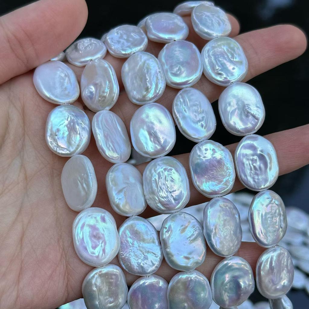 1String, White Natural Freshwater Pearls, Handmade Irregular Ellipse Pearl Beads for Jewelry Making DIY Crafts (Beads 14-16×18-19mm, Length 36cm)