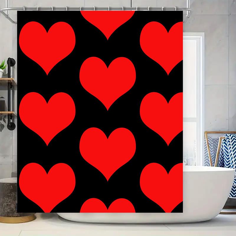 

Heart Shaped Shower Curtain Waterproof Bathroom Decor Printed Fabric Shower Curtains Red Black Background 72X84 (180X213Cm) W60H190(CM)-1 Pcs