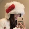 Hello Kitty Thickened Warm Lace-Up Lei Feng Hat Sweet Cute Hat Bow Plush Ear Protector Baotou Hat Female