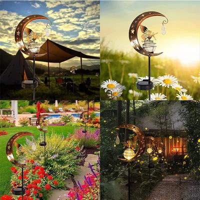 Solar Outdoor Garden Moon Lights Waterproof LED Metal Fairy Landscape Light Perfect for Pathway and Yard Decor Antique Wrought