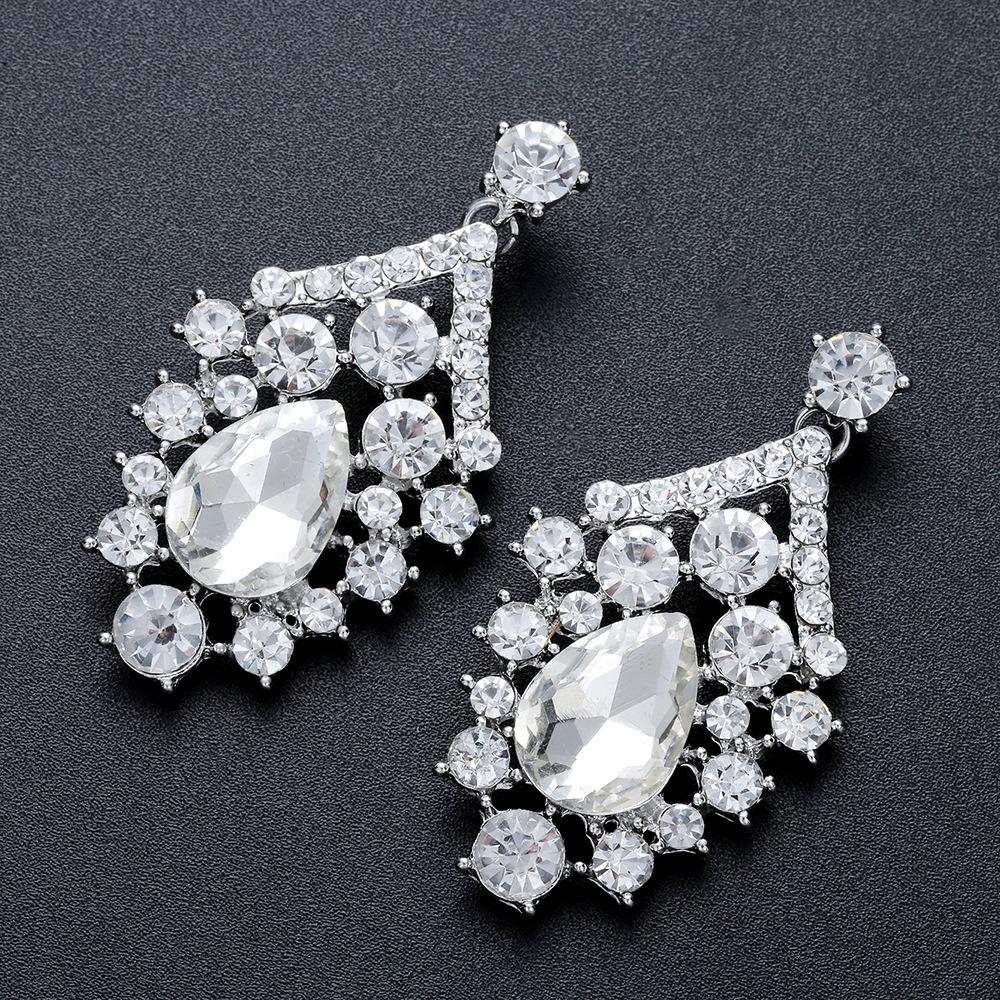 Creative New Exaggerated Crystal Necklace Earrings Bridal Wedding Jewelry Set
