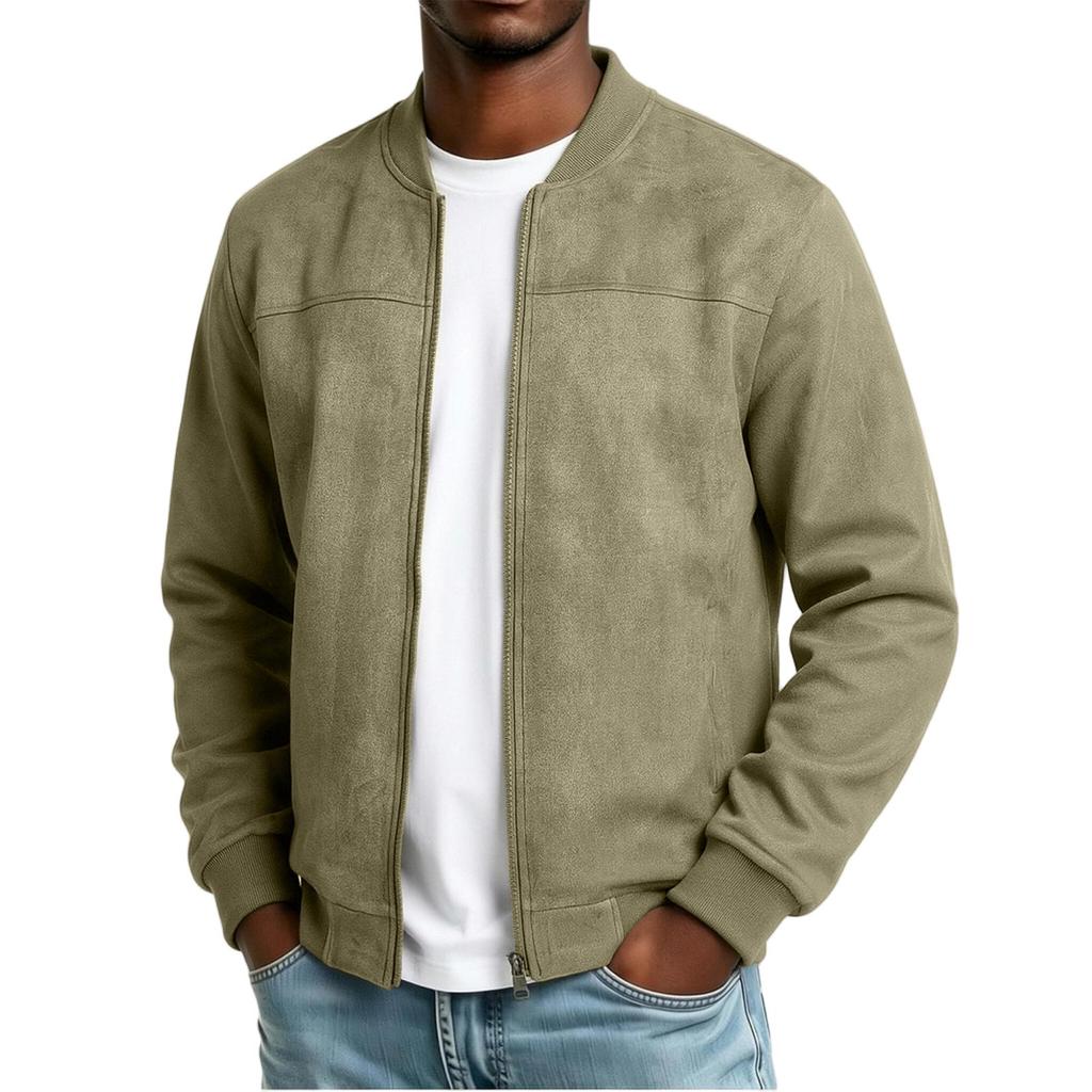 Men's Color Casual Stand Collar Zipper Jacket Plus Size Mid-Length Long Sleeve Outerwear