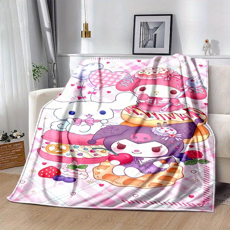 1pc. Cute Kawaii My Melody Kuromi Waffle Plushie Blanket - Perfect for Home, Office, Outdoor Use, Gift Idea, Suitable for Al