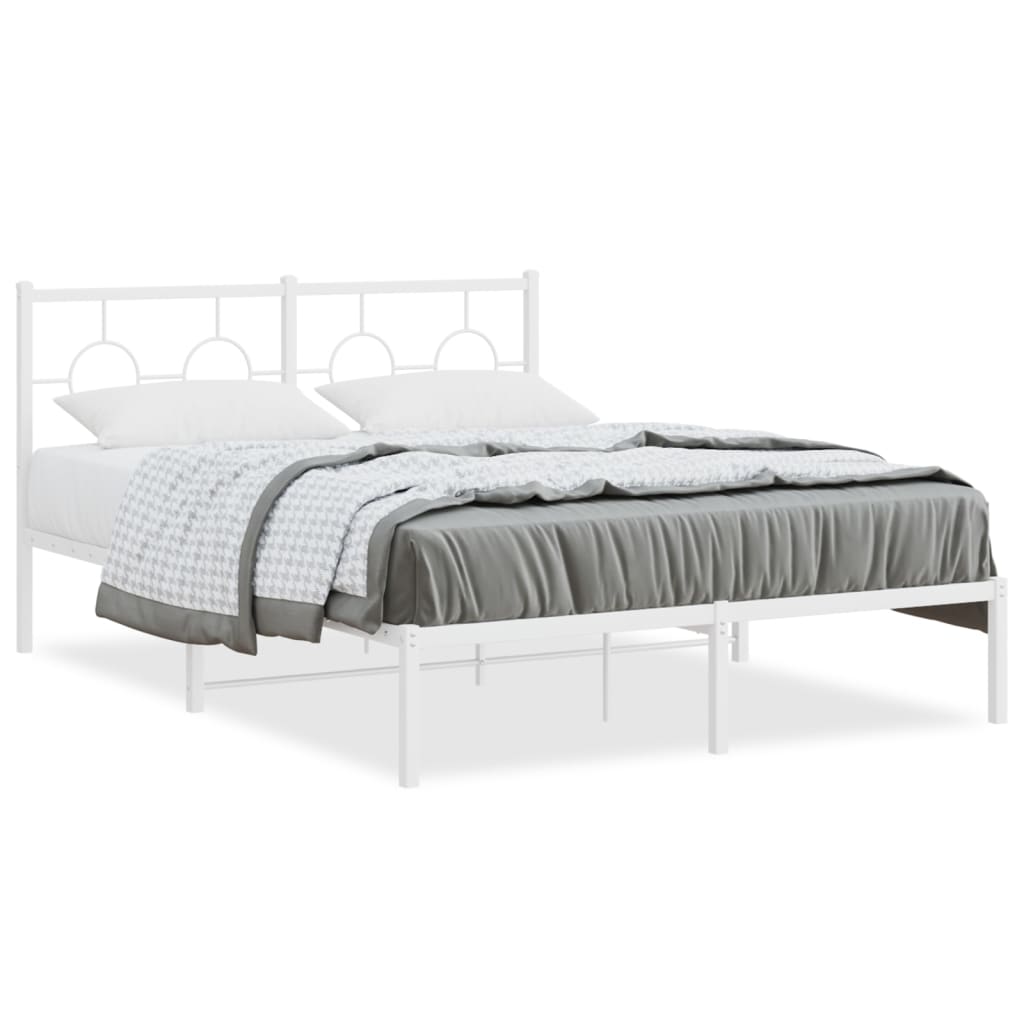 Metal Bed Frame with Headboard White 135 x 190 cm