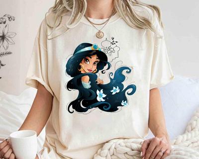 Princess Jasmine Portrait Floral Comfort Colors TShirt Aladdin Jasmine Shirt Magic Kingdom Disneyland Family