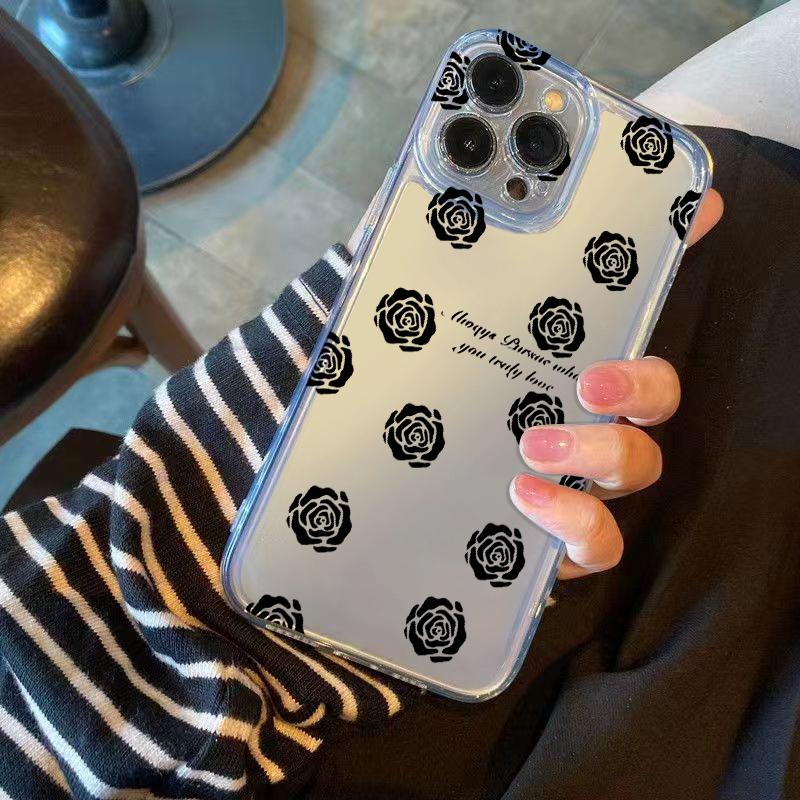 Black Rose Floral Clear Phone Case for iPhone 17 Air 16 15 14 11 Pro Max Plus 13 12 Mini 8 X Soft Transparent Cover
