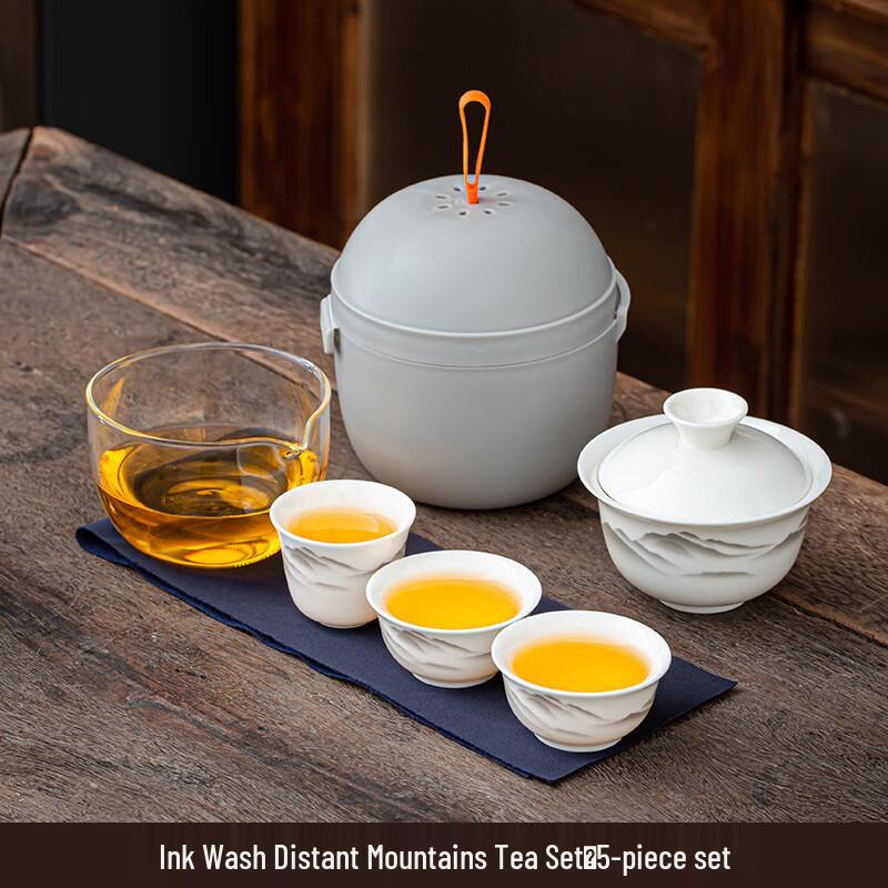 AIQIYIXUAN WA Outdoor Portable Ceramic Gaiwan Tea Set