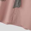 INCERUN Summer Men Lace Tie Up Short Sleeve Casual Oversized Shirts