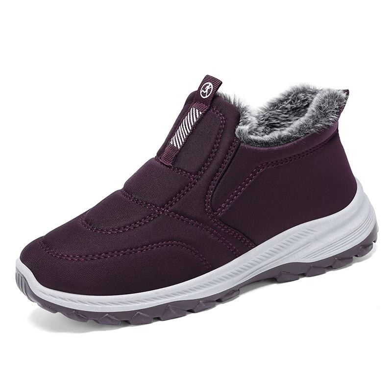 Bottines en coton doublées polaire pour femmes - À enfiler, Épaissies, Grande taille, Style couple, Chaussures d'hiver pour maman âgée