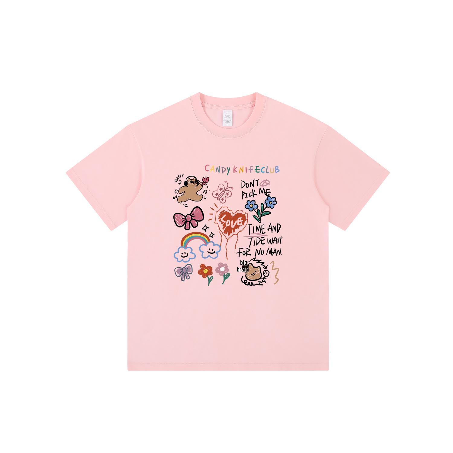 

2024 Trendy High-End Rainbow Graffiti Cotton T-Shirt - Summer Edition M