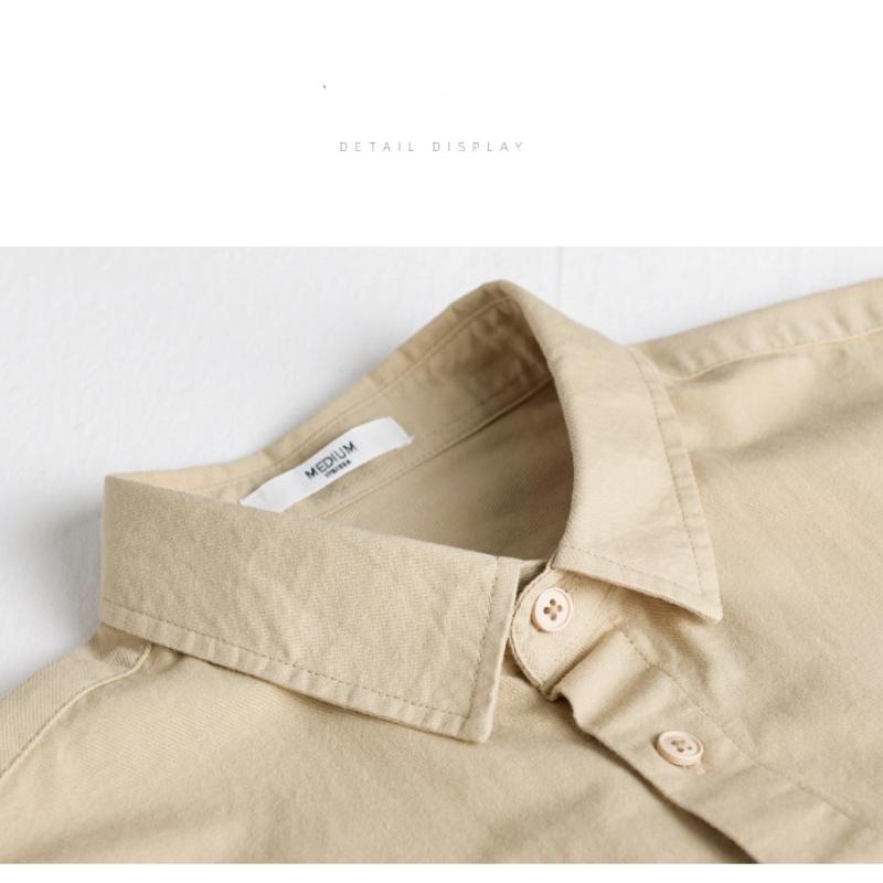 Spring/Autumn 100 Cotton Mens Long Sleeved Shirts Daily Casual Tops Turn Down Collar Double Pockets Green Shirt Korean Retro Style Men Clothing