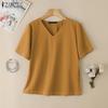 ZANZEA Damen Lässiges Sommer V-Ausschnitt Kurzarm Baumwoll-T-Shirt