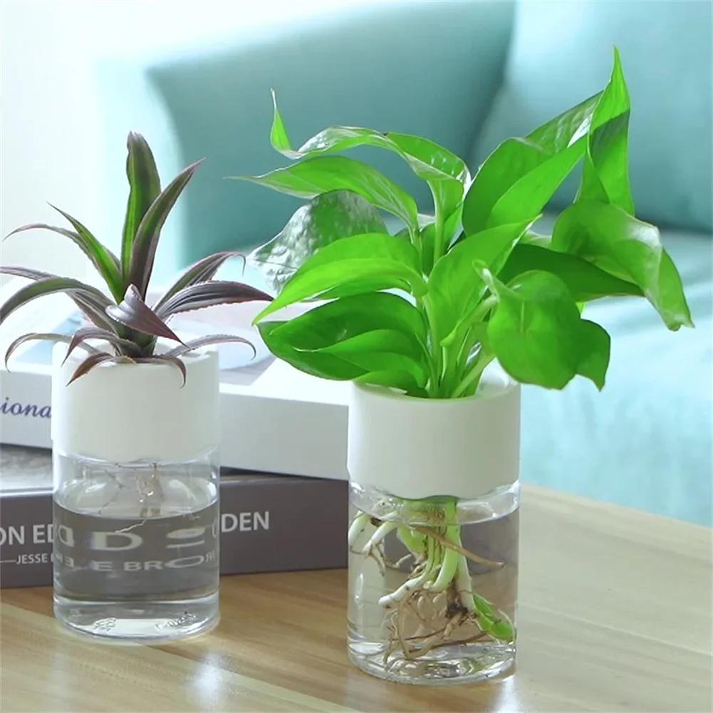 Mini Hydroponic Flower Pot Transparent Soilless Plant Vase for Home Decoration, Imitation Glass Green Plants Pot