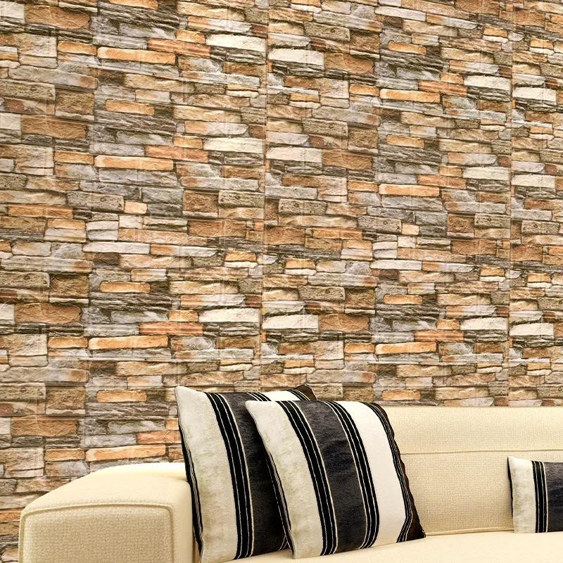 3D brick patterned wallpaper waterproof 38.5X35cm retro color self-adhesive living room wall sticker
