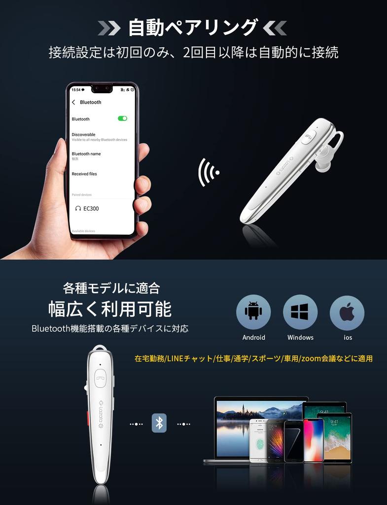 Glazata Japanese Voice Wireless Headset Bluetooth Earphones with Qualcomm Smart Chip aptX Dual Microphone Call ENC Noise Reduction MEMS High