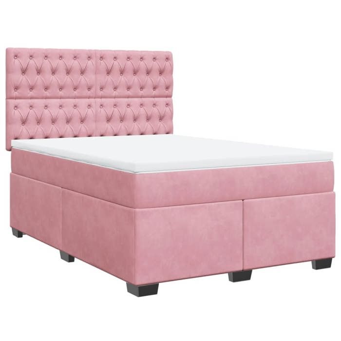 Exclusive House - Slatted Bed Base with Pink Mattress 140x190 Cm Velvet
