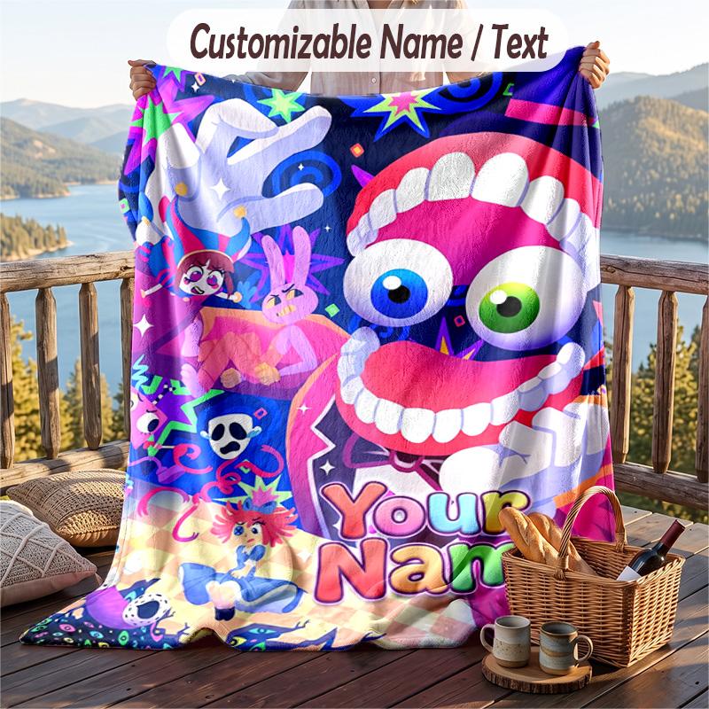 The Amazing Digital Circus Flannel Blanket, Personalized Custom Name Text, Soft Warm Plush Throw Blanket For Gift