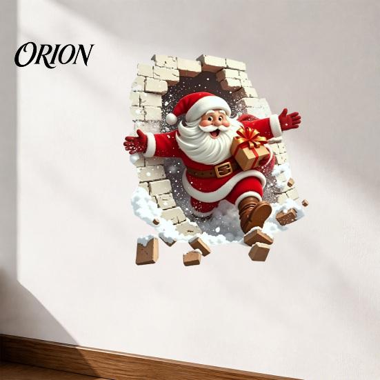 Removable Wall Art Broken Santa Sticker, Christmas Claus Decoration Decal, Mural for Living Room Bedroom Holiday Party Easy to Apply Decals