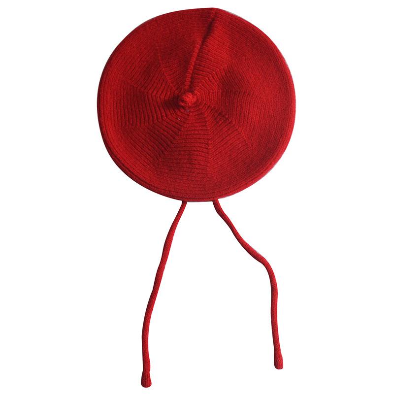 New Winter Simple Plain Pink Color Acrylic Beret Hats 3D Embroidery Character Unisex Children's Beanie with Strings