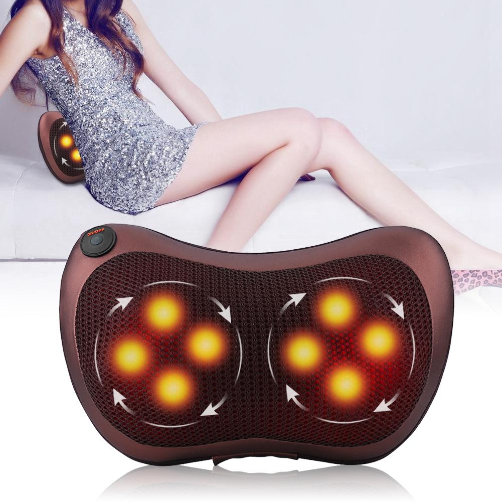 8 Kneading Rollers Heating Neck Shoulder Back Massage Pillow Cushion Brown European Standard
