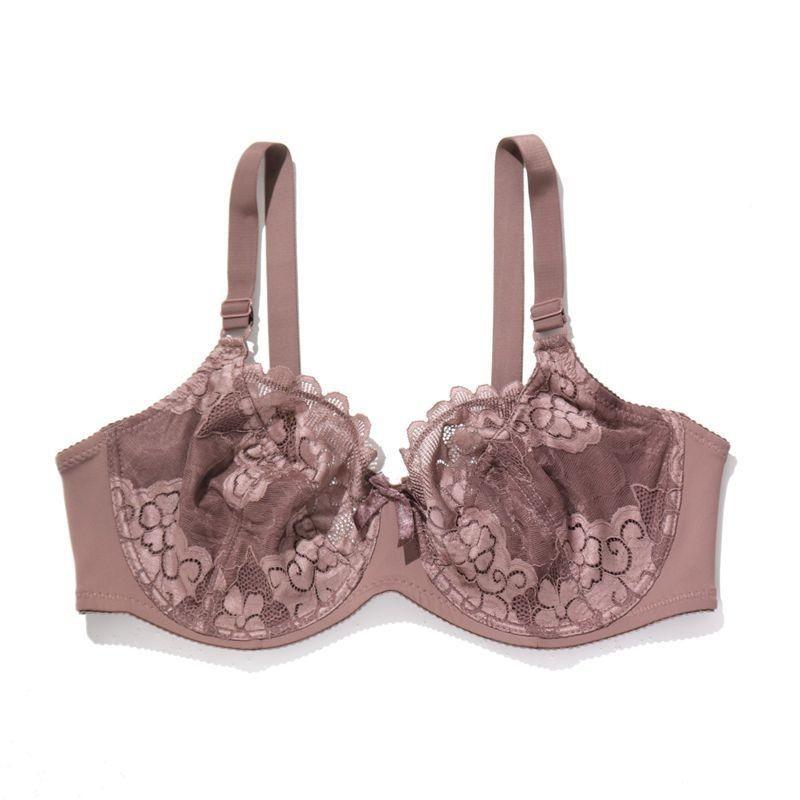 Womens Sexy Lace Trim Comfortable Breathable Full Cup Underwire Fixed Shoulder Strap Bra