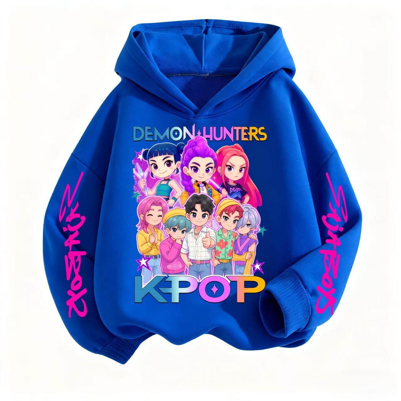 

K-pop Охотники на демонов Толстовка с капюшоном Детская Весенне-осенняя одежда Руми Мира Зои Аниме Тонкий флис Детская с длинными рукавами 13-14Y