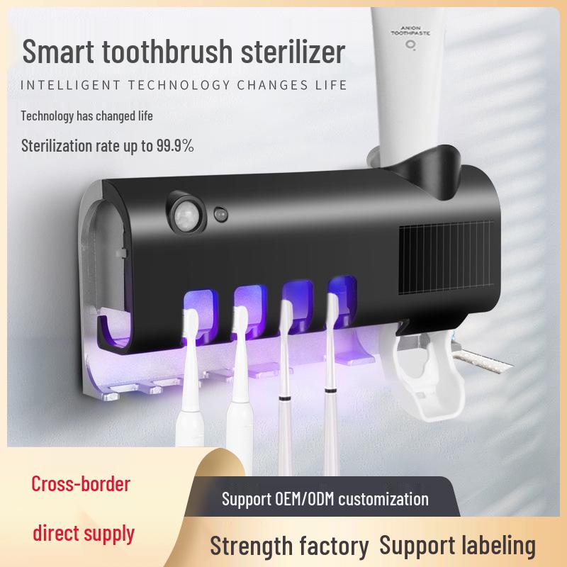 

Smart UV Toothbrush Sterilizer with Auto Squeezer, No-Drill Mount Button Type - White
