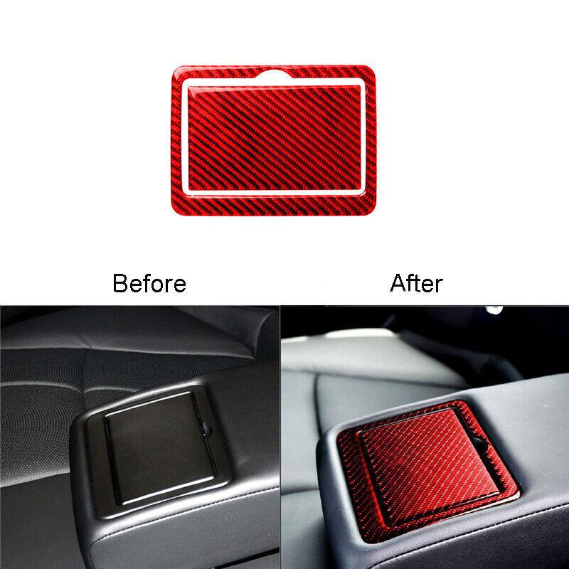 Red Carbon Fiber Rear Watercup Holder Cover Trim For Infiniti Q50 Q60 2014-