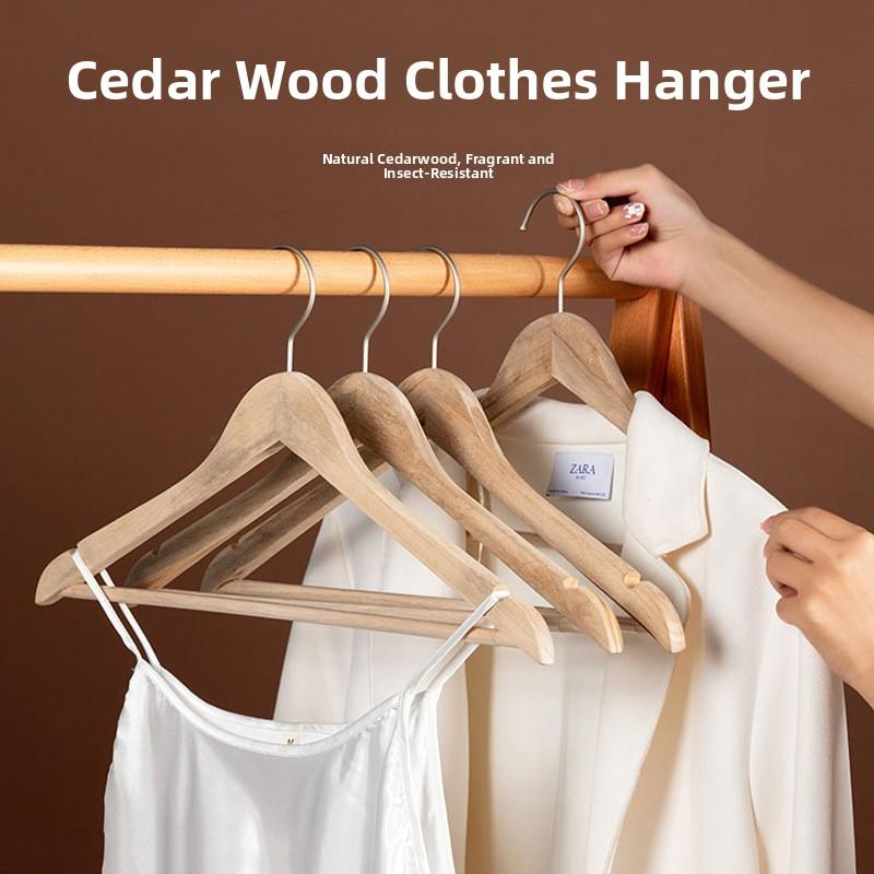 Cypress Wood Clothes Hanger for Women Wide Shoulder Suit Wooden Coat Hook Adult Pants Rack Home Use Original Wood Color
