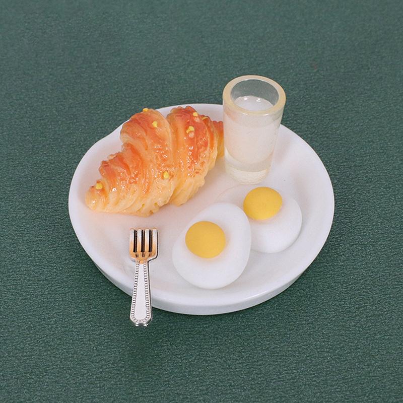 1/12 Dollhouse Simulation Breakfast Mini Steamed Buns Egg Bread Milk Model Dollhouse Kitchen Scene Decoration Pretend Play Toys
