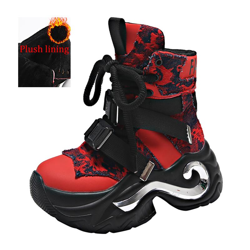 Mote Mote Chunky Platform Motorsykkelstøvletter Dame Denim Lappverk Snørestøvletter Dame Tykk Såle Sklisikre Punk Goth Sko