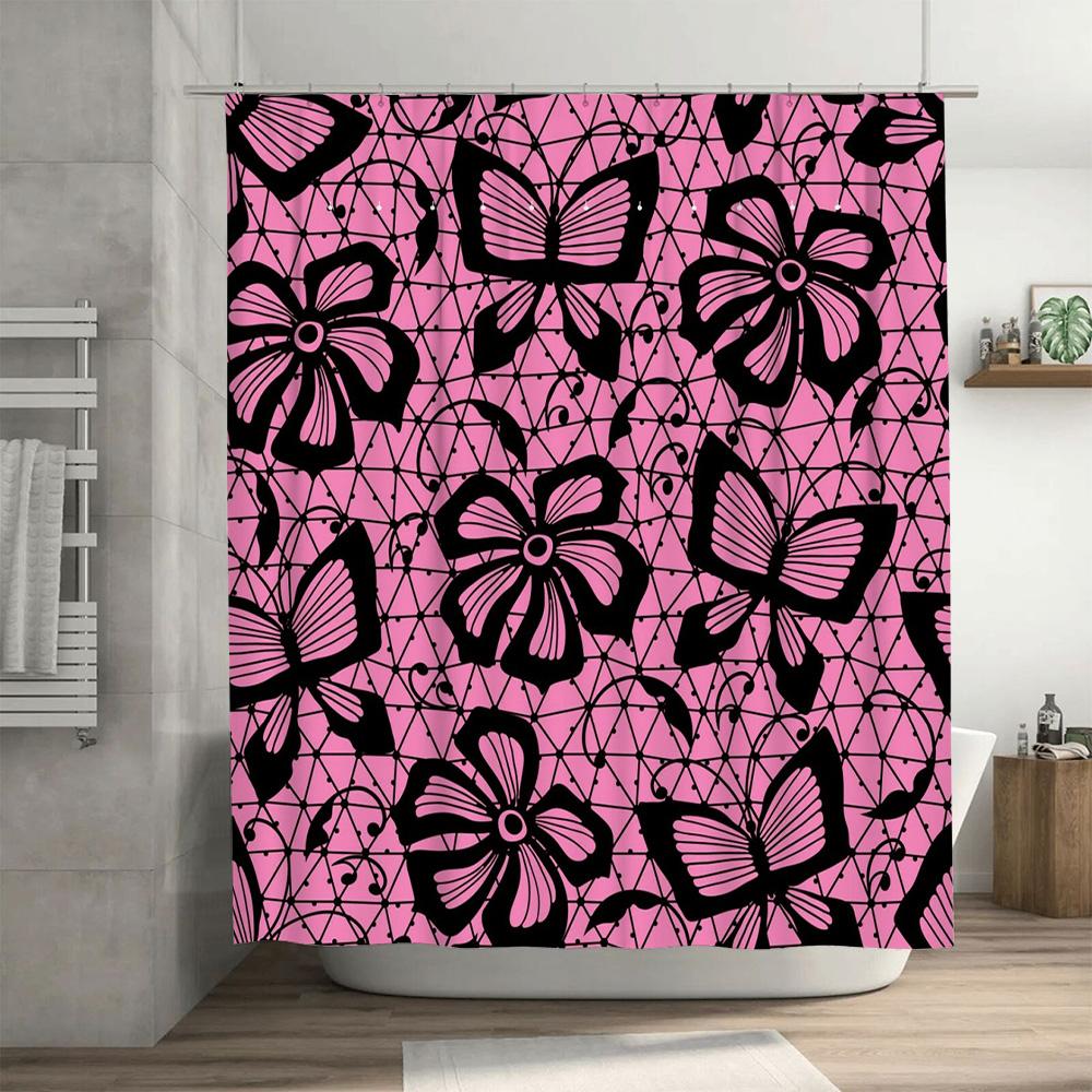 Pink Black Butterfly Print Shower Curtain Waterproof Decor Home Decoration Customizable Size Available Bath Accessories On Aliex