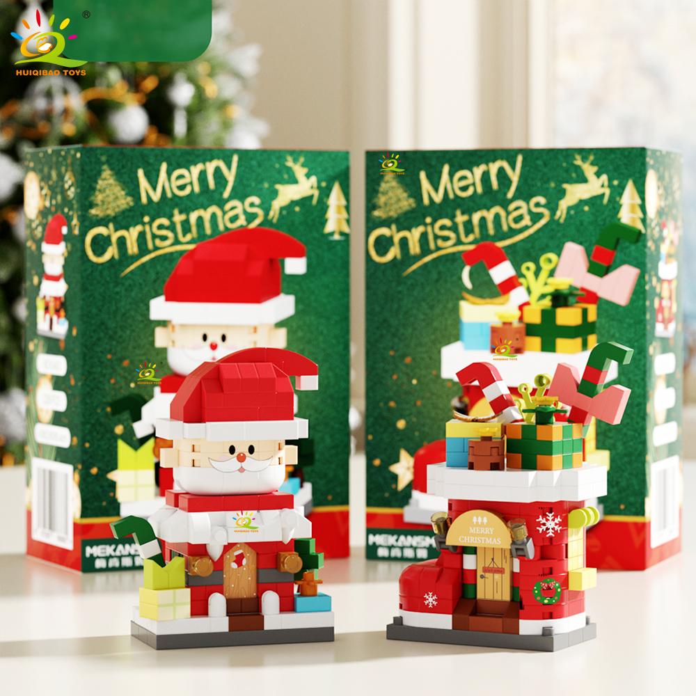 HUIQIBAO MOC Christmas Santa Claus House Building Blocks City Snow Man Candy Home Xmas Tree Brick Set Toy for Children Kids Gift