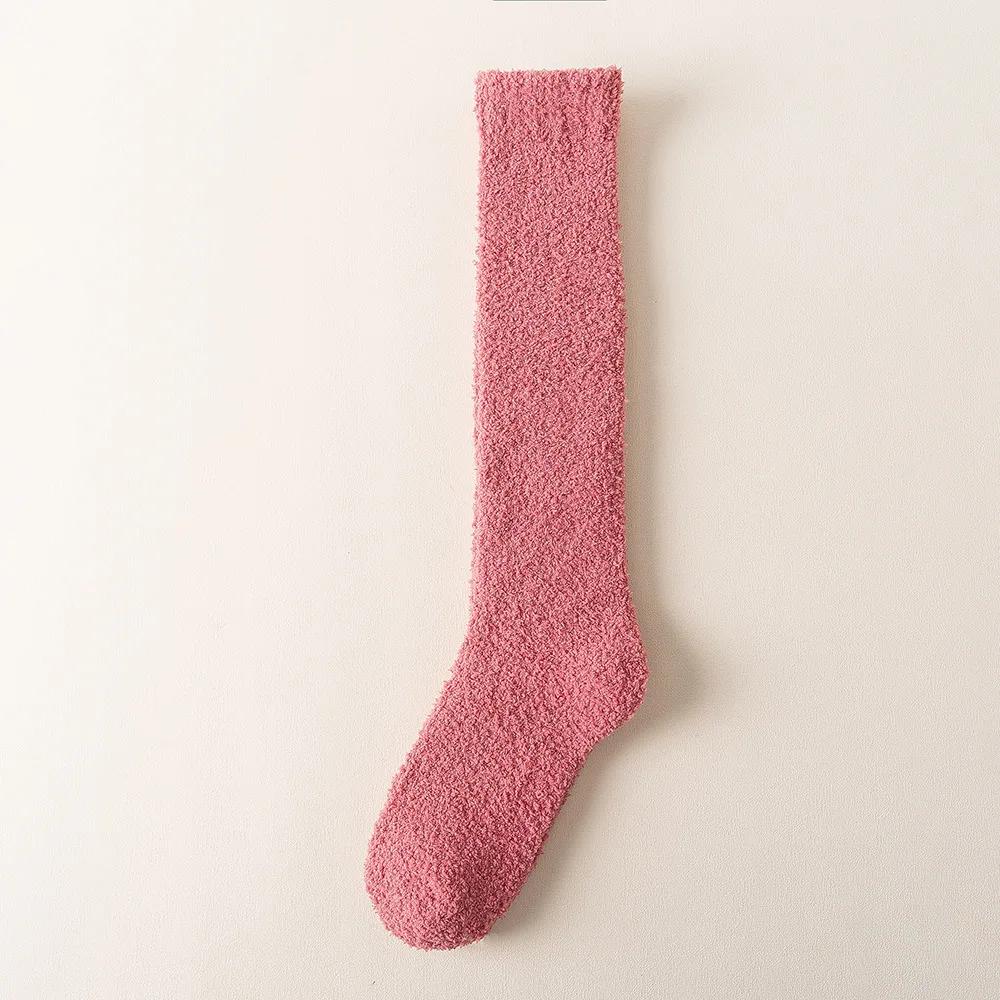 New Soft Coral Fleece Women Stockings Winter Solid Color Warm Thigh High Stockings Home Keep Warm Over Knee High Long Socks
