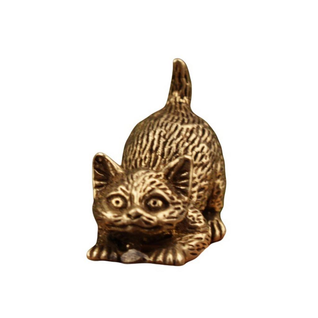 Classical Vintage Brass Miniature Cats Figurine Artistic Antique Tabletop Decors Home Accent Gift For Pet Lover