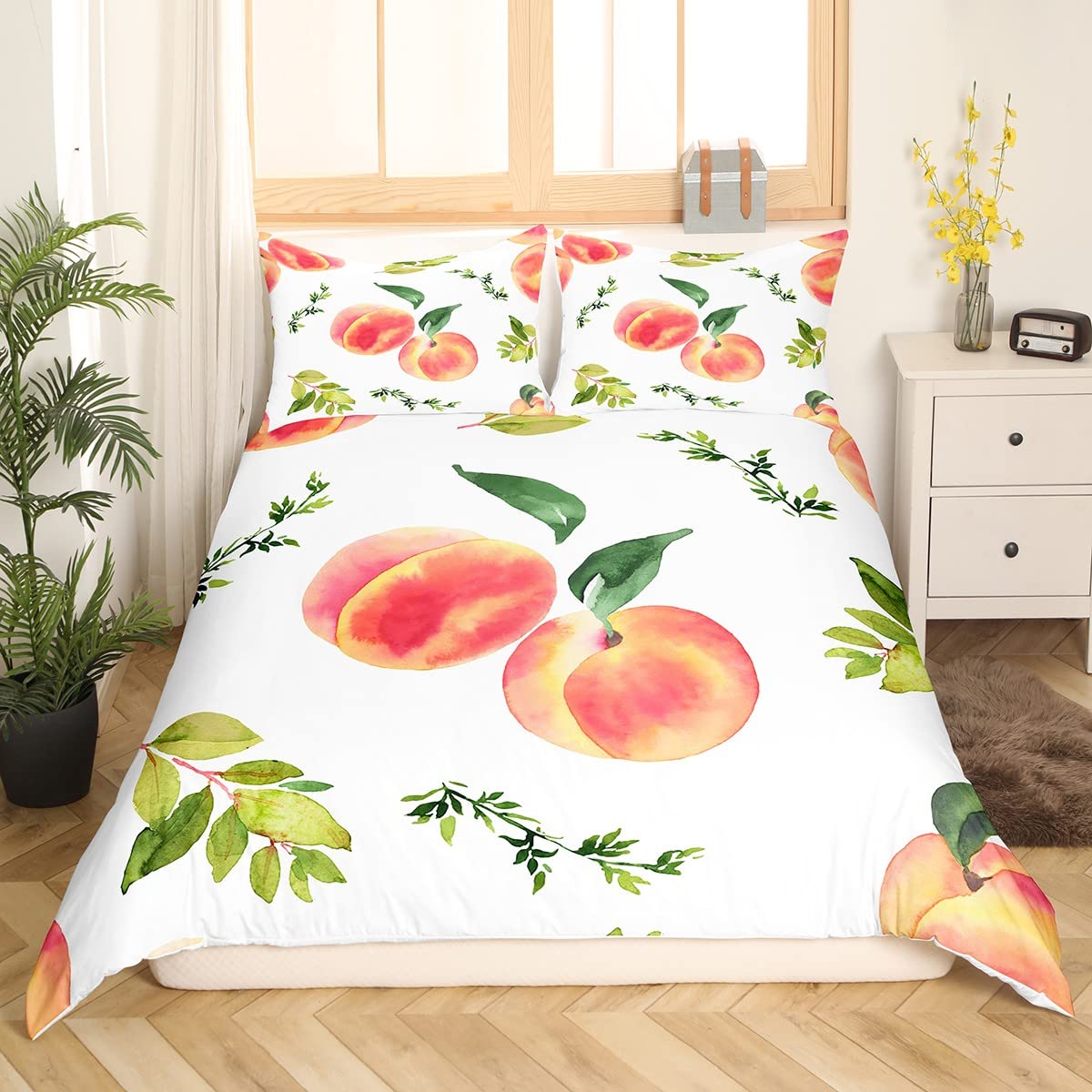 

Comforter Peaches Bedding Set Peach For Kids Boys Girls Peaches Comforter Sets Fruit Style S No Comforter Comforter (quilt)-EU Single(135*200cm)3pcs